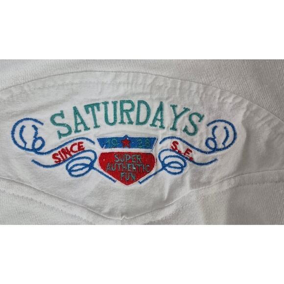 Vtg 80s Saturdays San Francisco White Sweatshirt Embroidered Logo Womens L - Picture 5 of 6